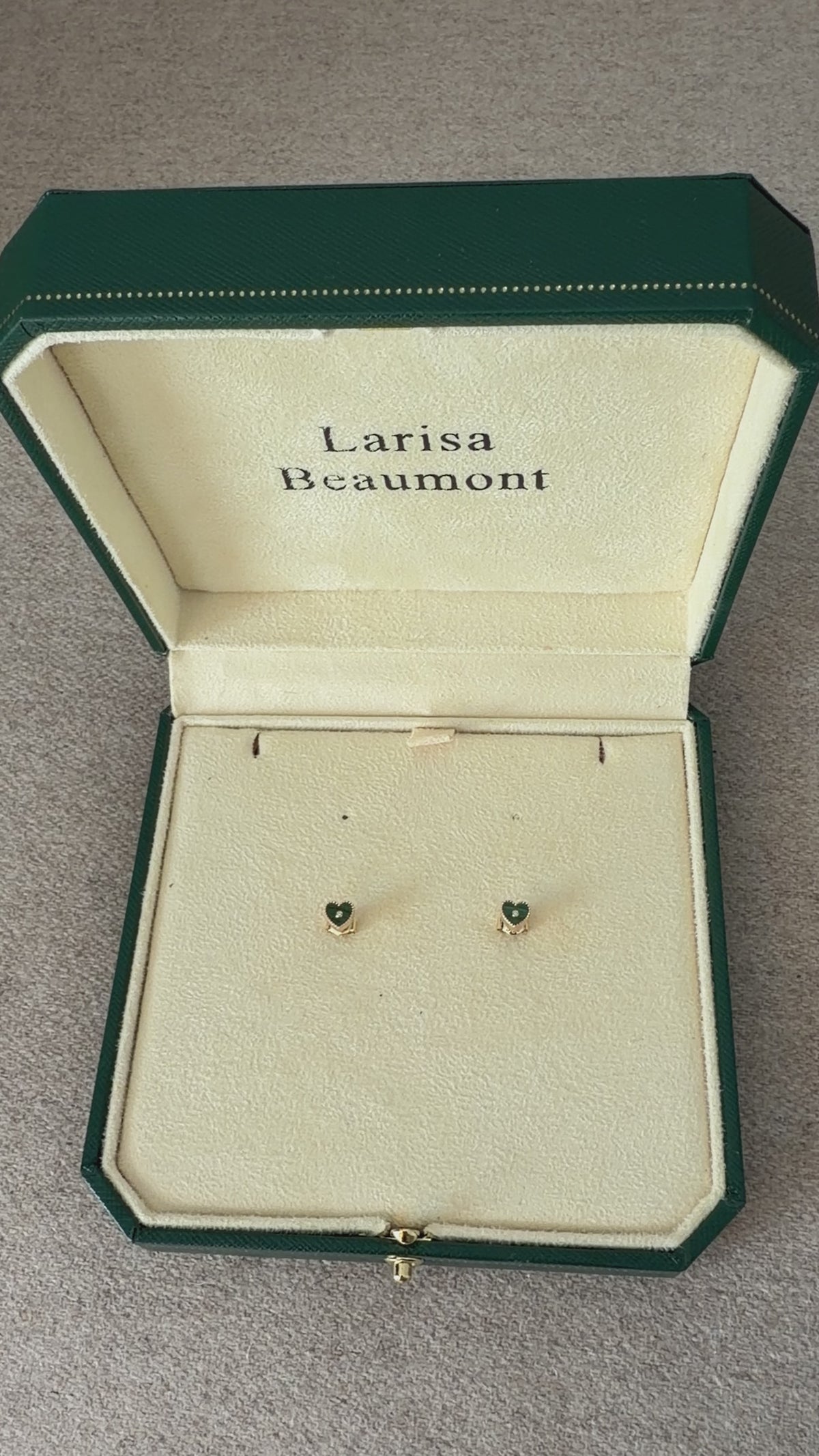 Mini Malachite Heart Stud Earrings - 14k Solid Gold